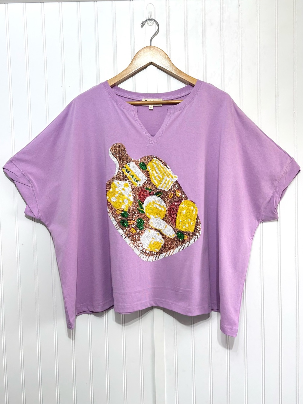 Peach Love California Oversized Sequin Charcuterie Graphic Tee Purple Size M